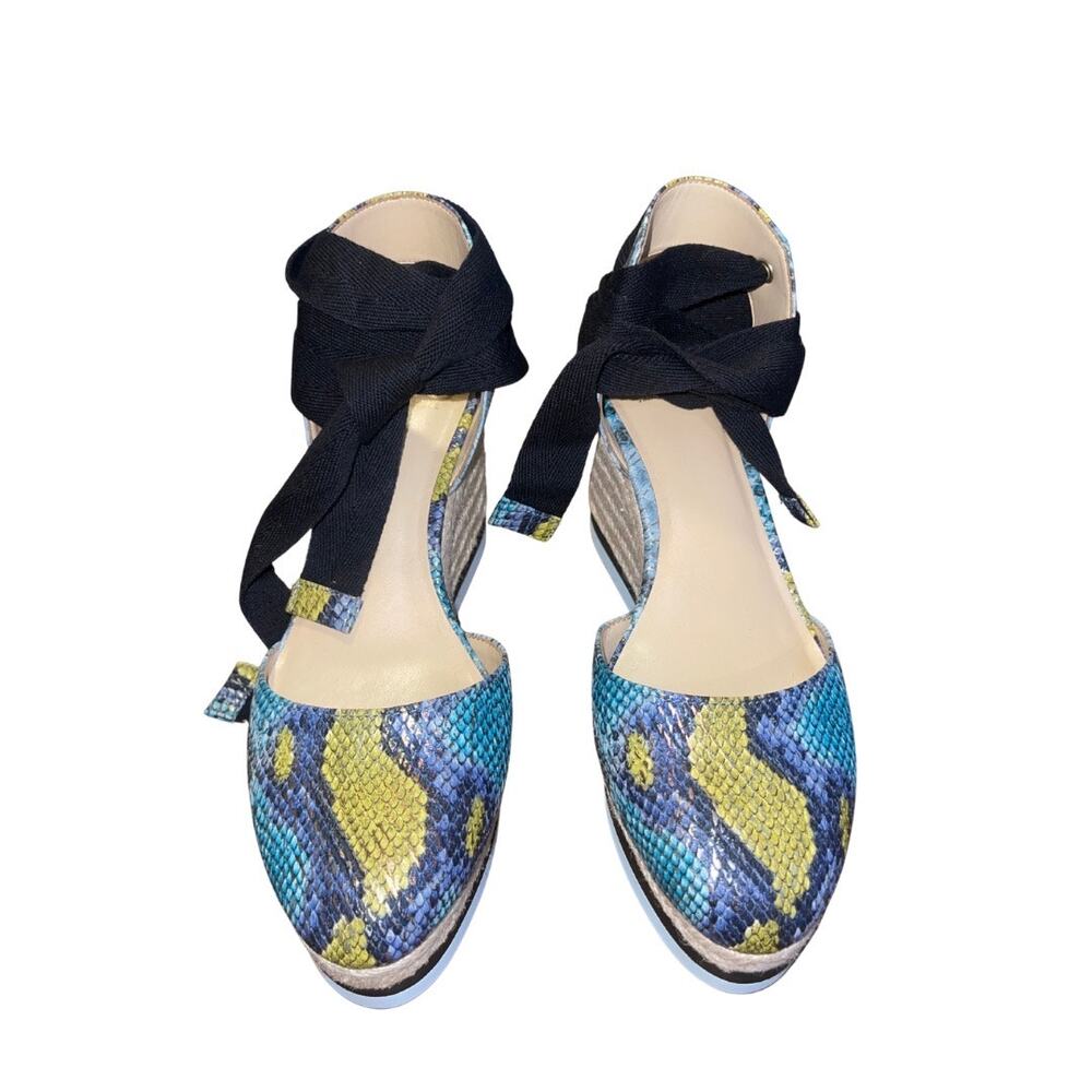 Jennifer Lopez Jalina Espadrille Wedge Sandal 8 Ankle Wrap Platform Snake Print - Picture 2 of 6